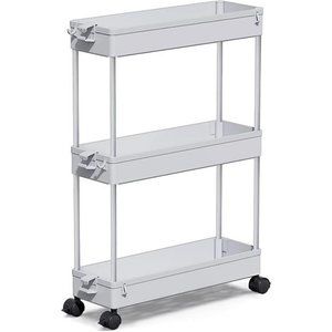 Slim Rolling Storage Cart, Laundry Room Organization,3 Tier Mobile Shelving Unit